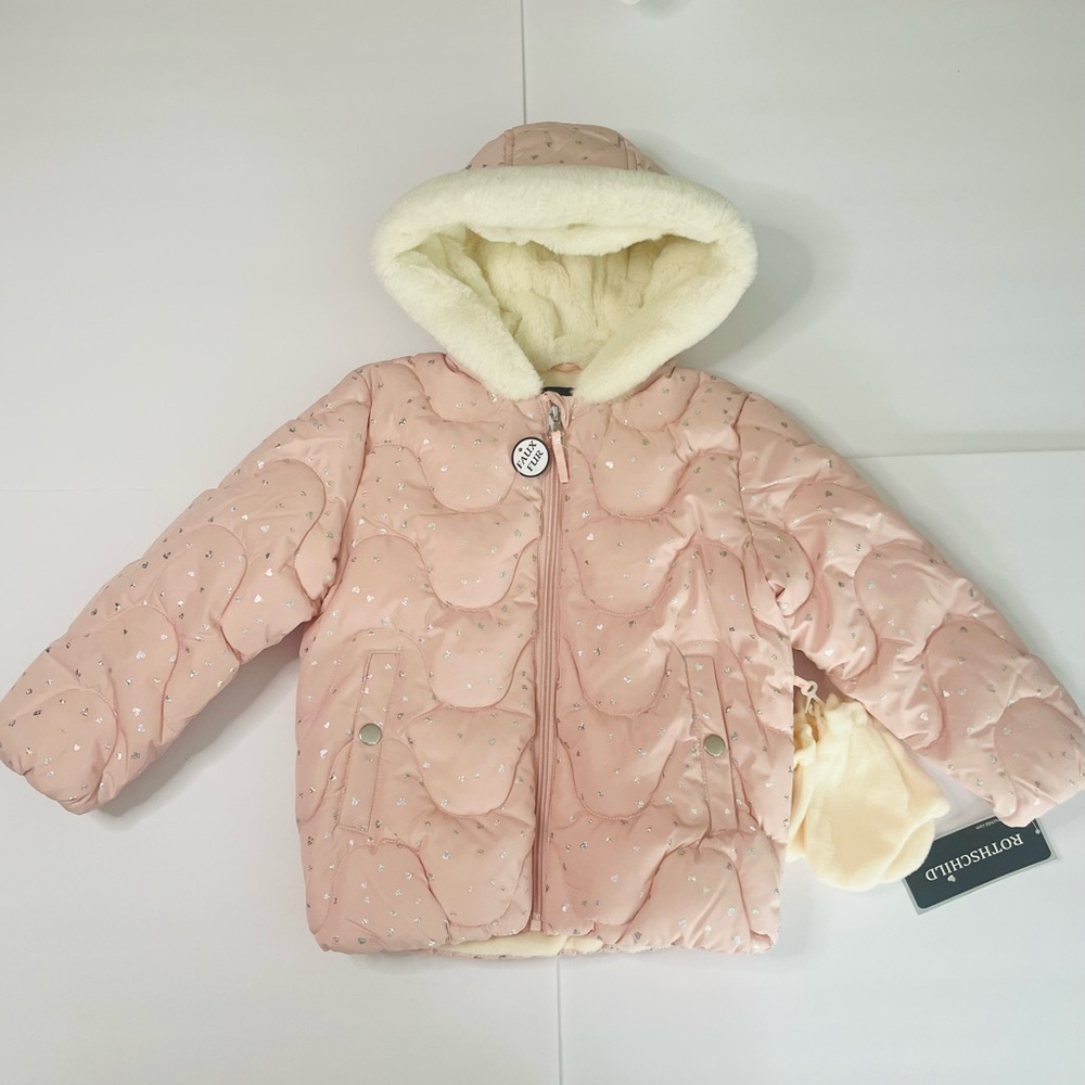 Rothschild‎ Toddler Girls Pink Puffer Jacket with Mittens Size 4T NWT